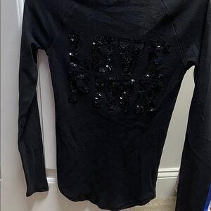 PINK Victoria's Secret Black Long Sleeve Sequin Logo Top